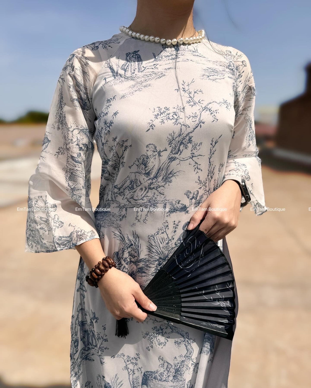 NgocTraj Vietnamese aodai with pearl grey, pants included