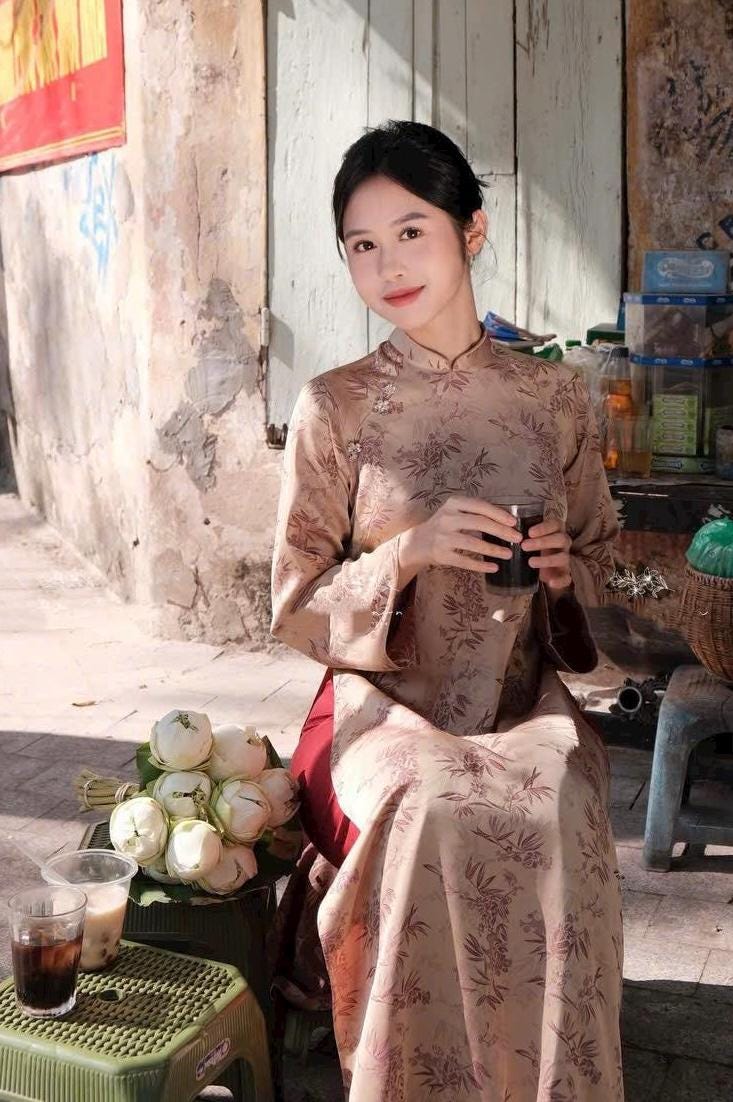Vietnamese ao dai LaTruc gam 2da aodai light copper, pants included