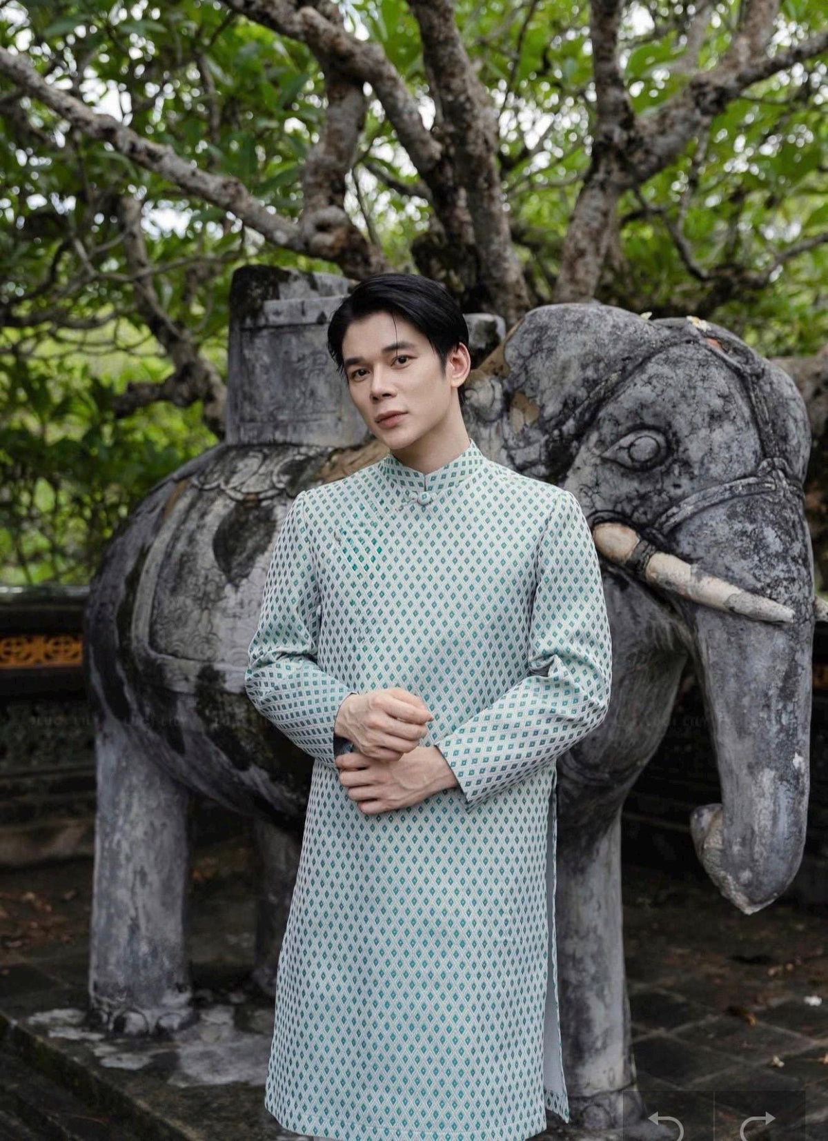 TuyenThoi Vietnamese aodai for men Tafta teal or ivory