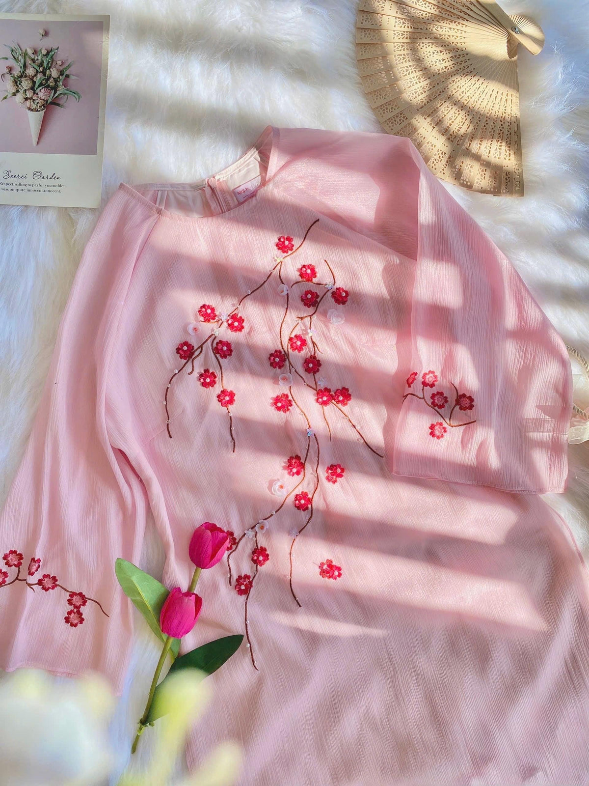 ThucChi Vietnamese pink aodai, pants included