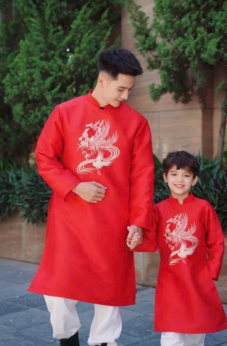 Vietnamese aodai for men GamCong red or cream beige