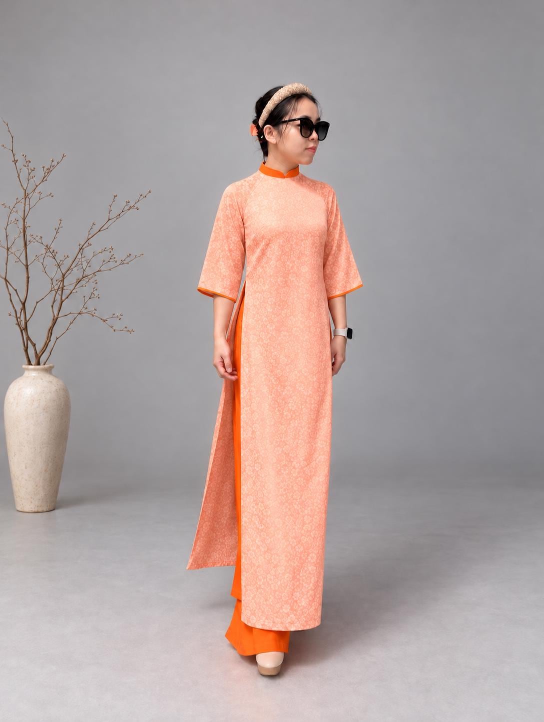 GamHoa Vietnamese aodai peach, pants included