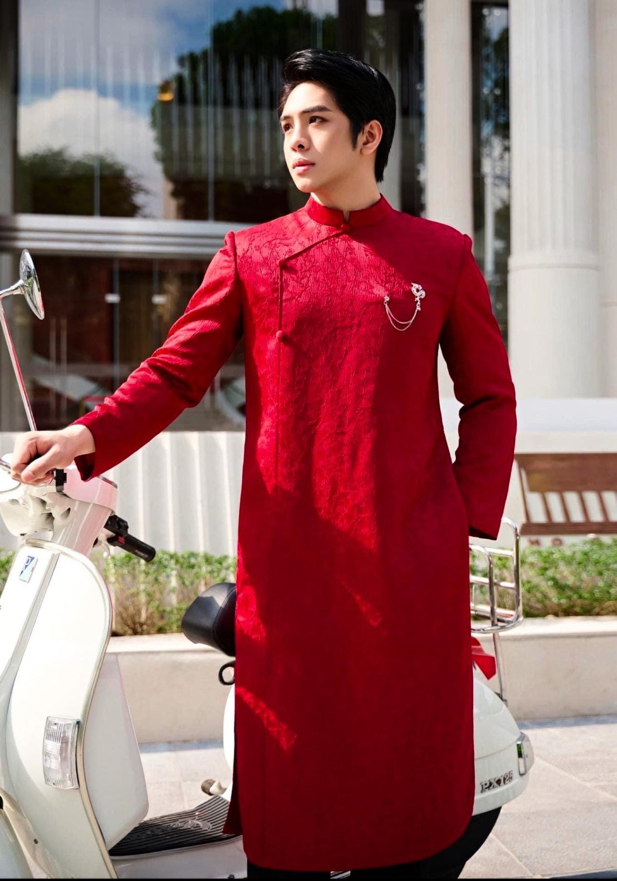 Vietnamese aodai for men ChauMai red ao dai