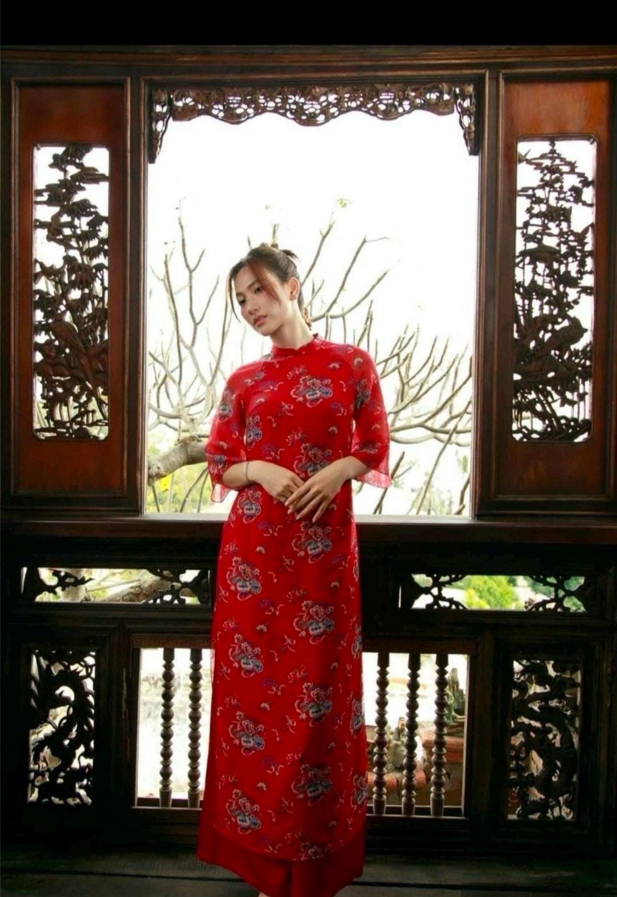 Vietnamese aodai DinDan red, pants included
