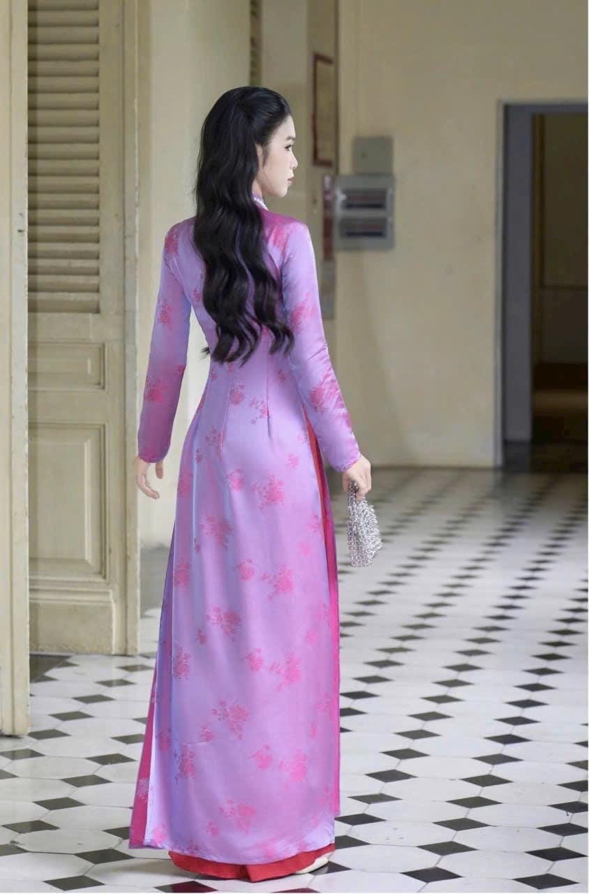Vietnamese aodai purple gam 2 da Daisy two tone, pants included