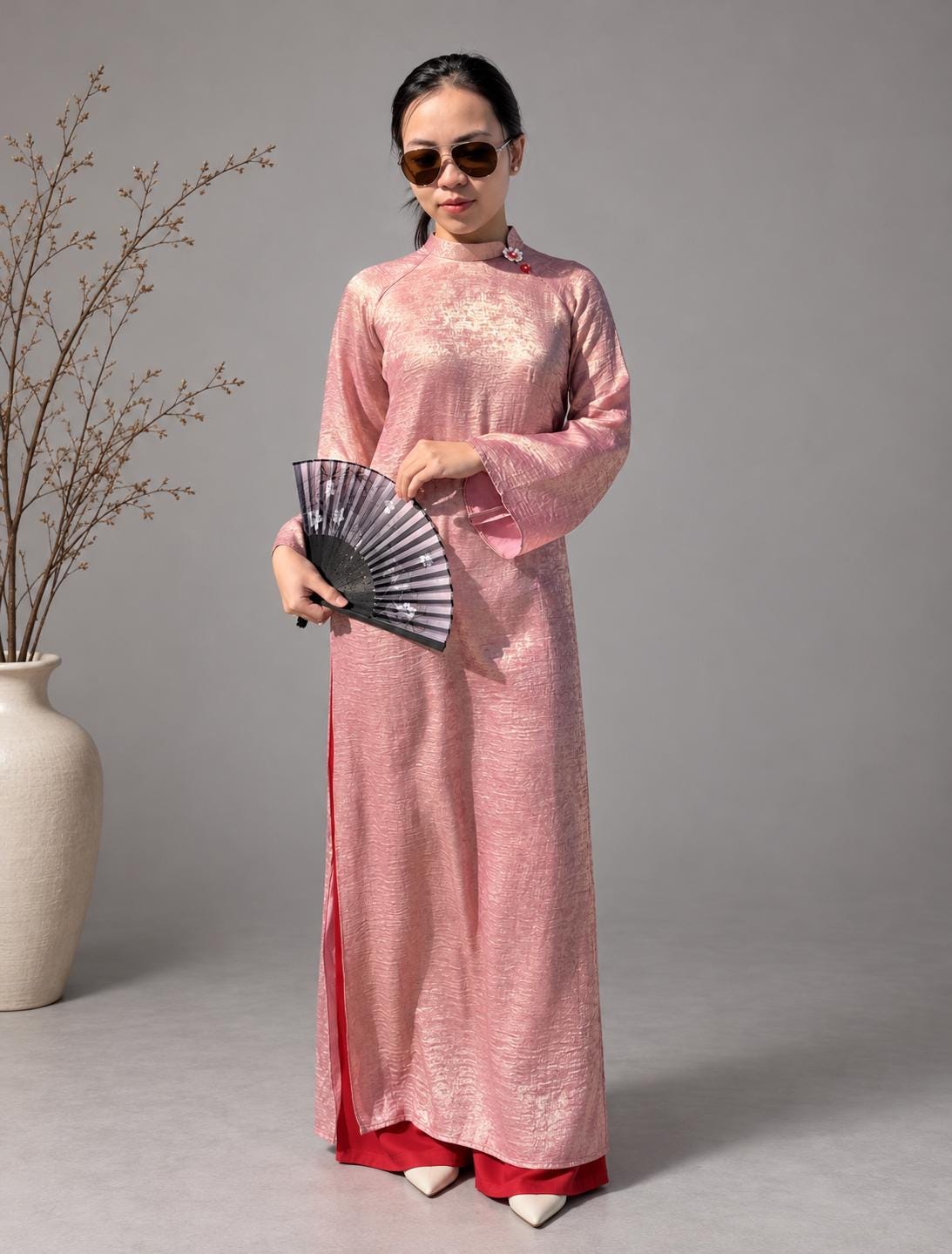 LuaNhu Vietnamese aodai rose pink, pants included