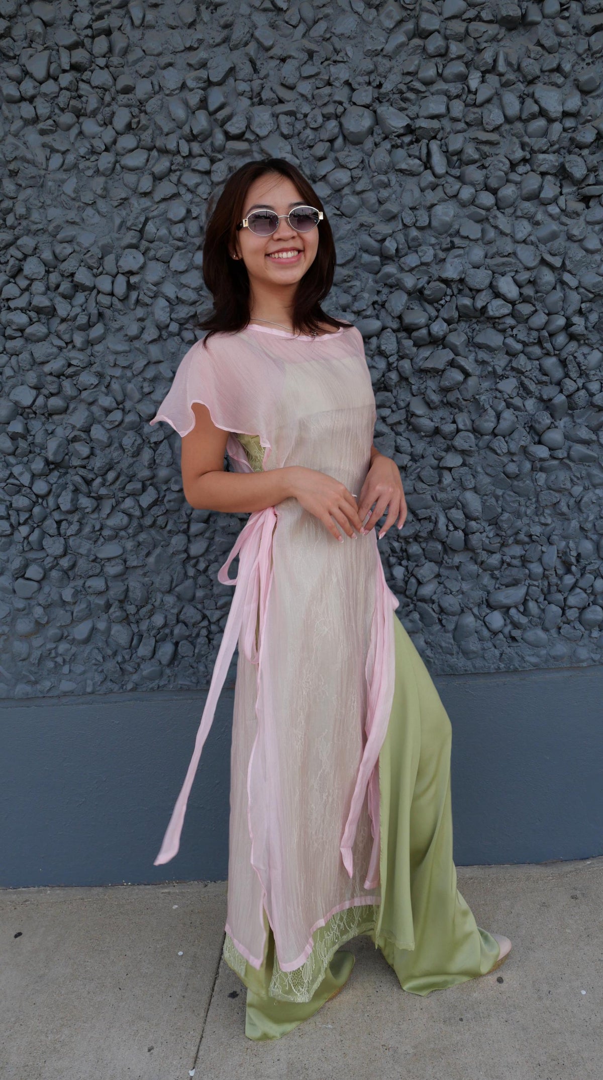 CachTanRen Vietnamese ao dai 2 pieces yellow or green, pants included