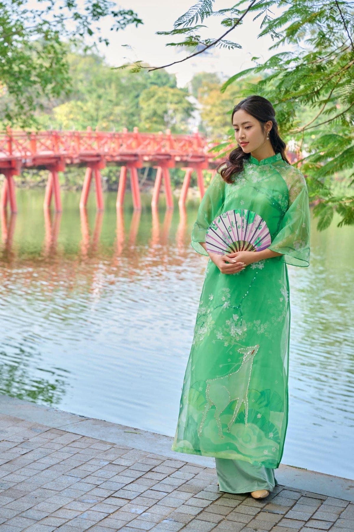 ThanhHuu Vietnamese aodai green, pants included