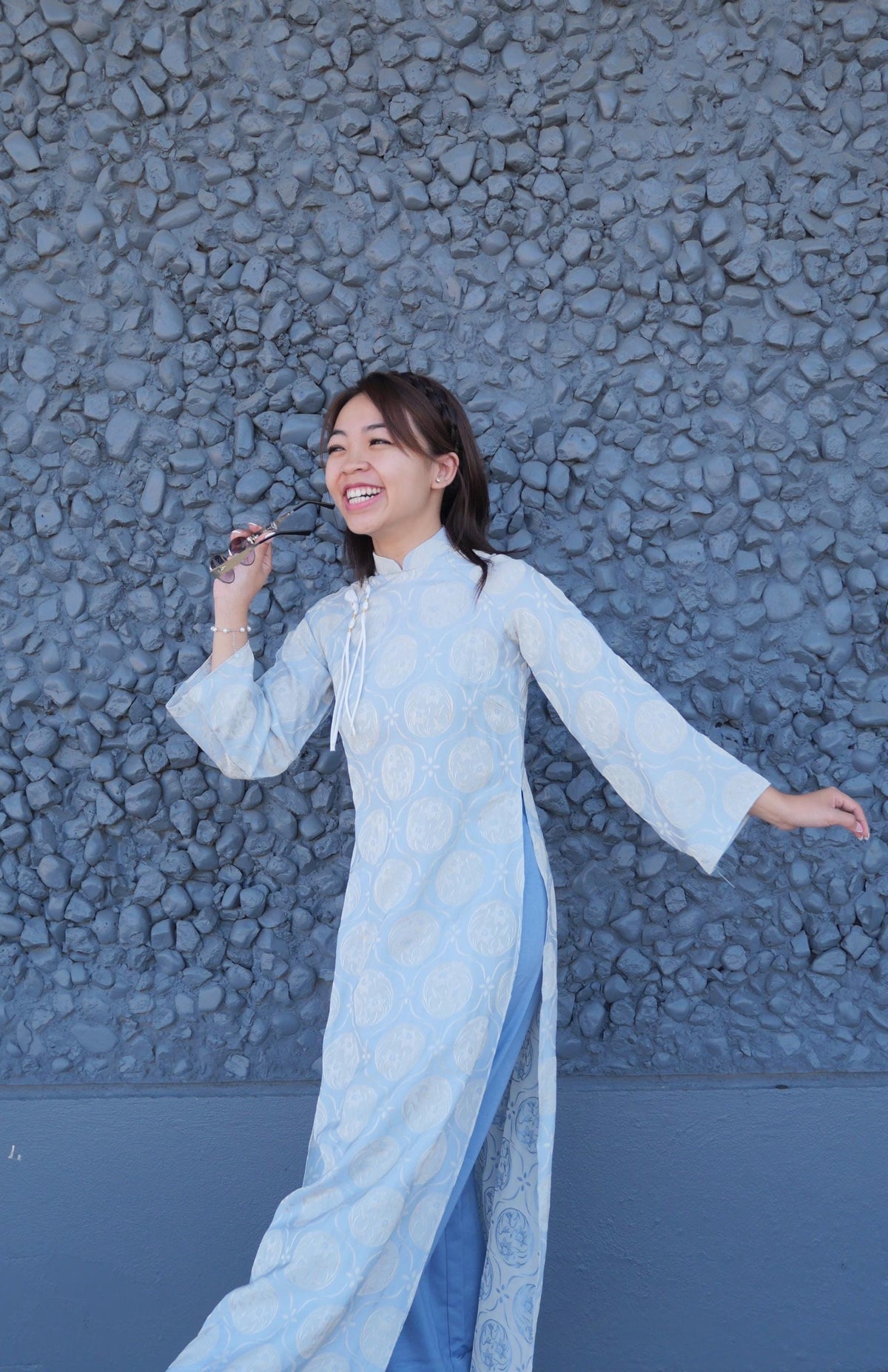 ThuyTien Vietnamese aodai light blue, pants included