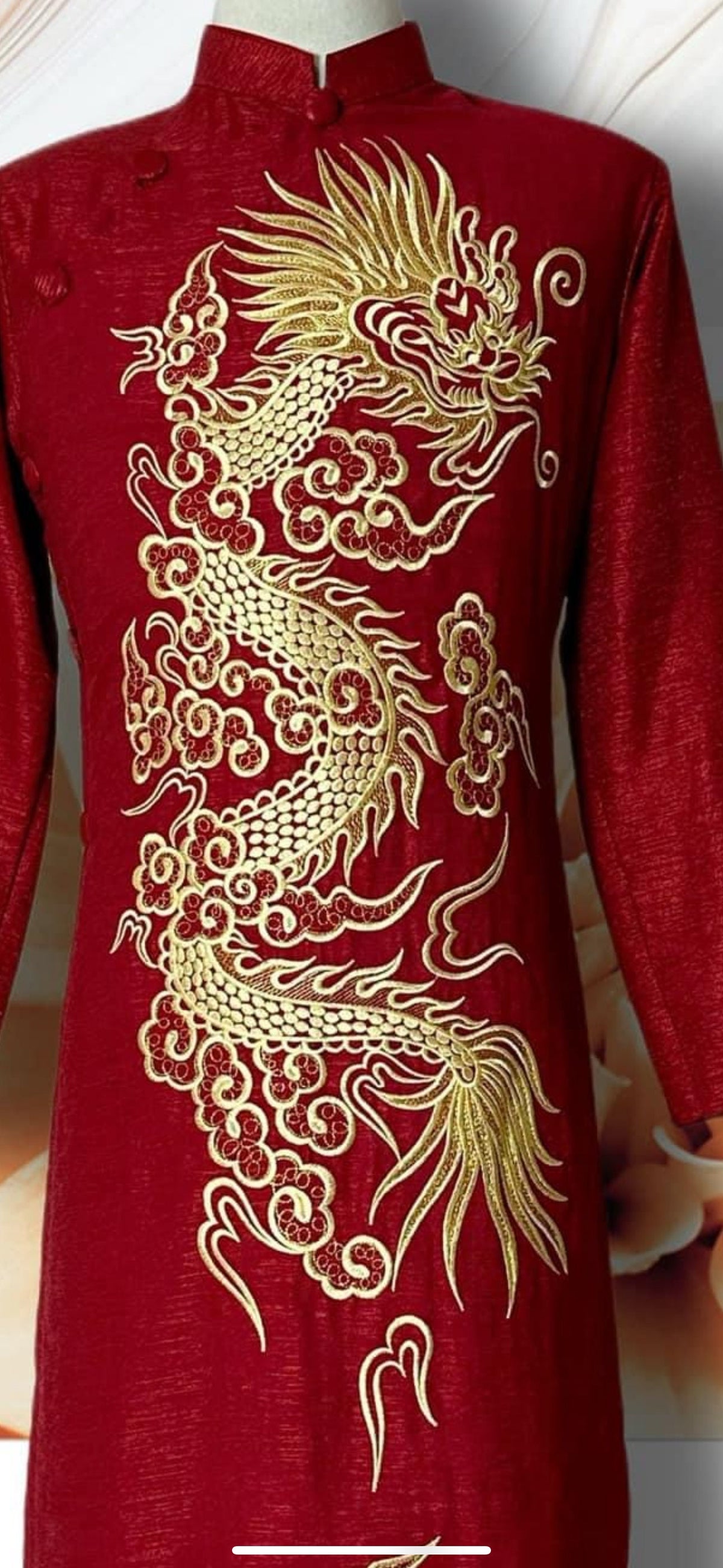 LongPhung Vietnamese red aodai for men embroidered