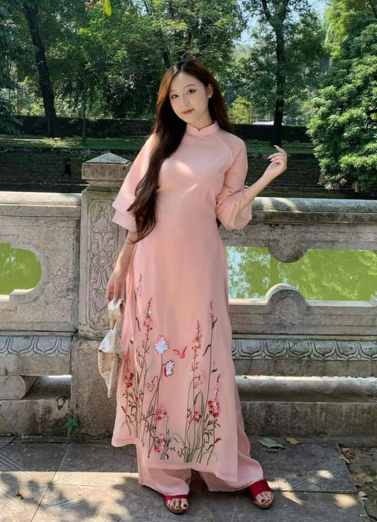 Vietnamese ao dai TienSa pink, pants included