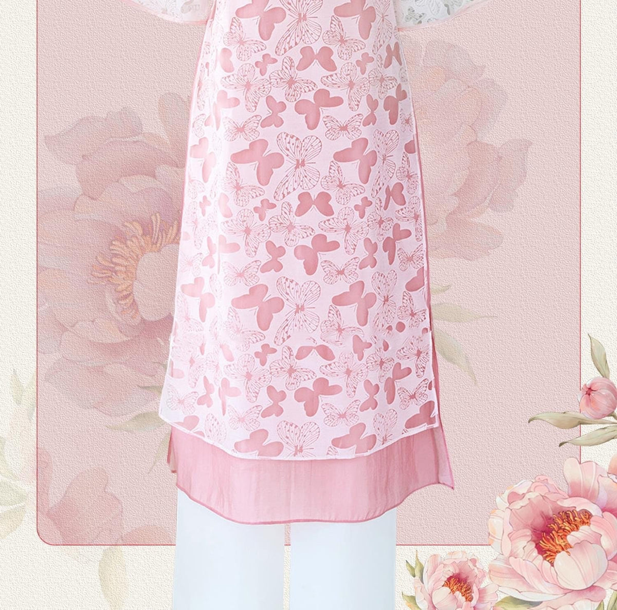HoDiep Vietnamese aodai butterfly pink, pants included