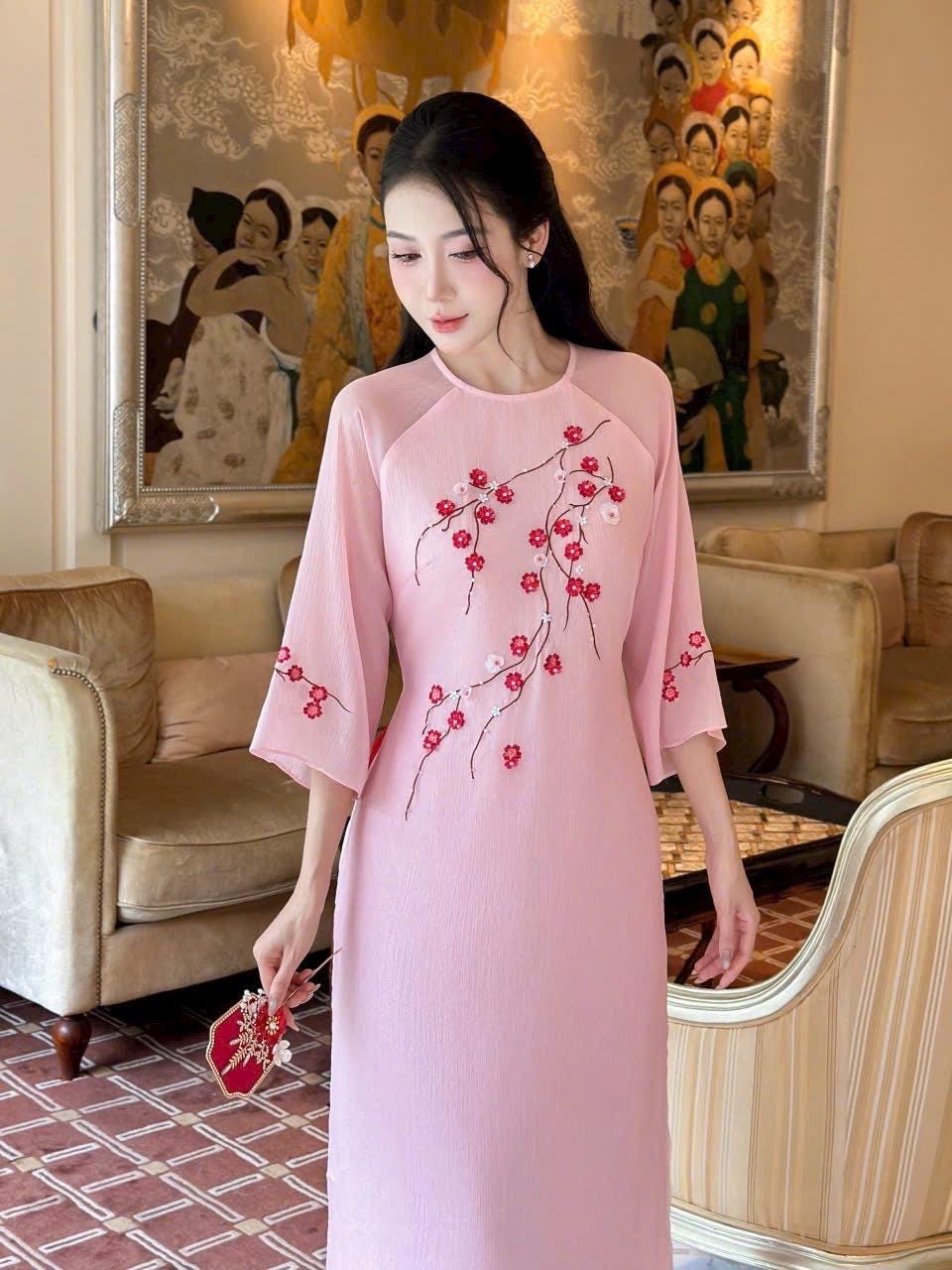ThucChi Vietnamese pink aodai, pants included