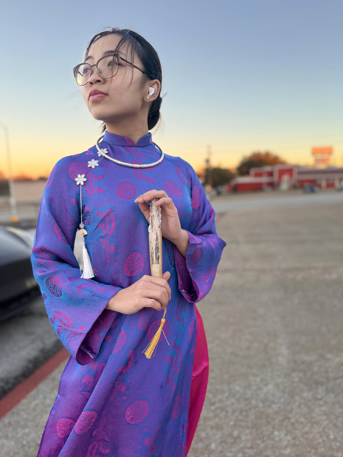 Vietnamese ao dai PhuongTam to tam aodai blue purple pink, pants included