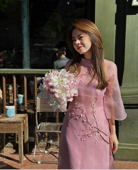 DaoAn Vietnamese aodai pink, pants included