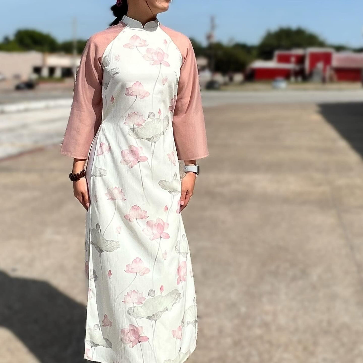 Lotus Vietnamese aodai white, pants included