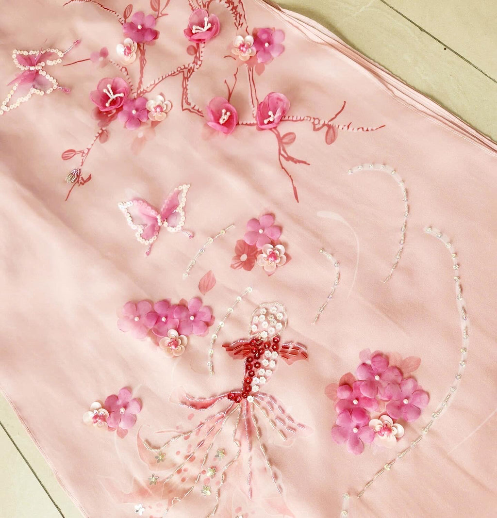 YenXuan Vietnamese ao dai butterfly beaded pink, pants included