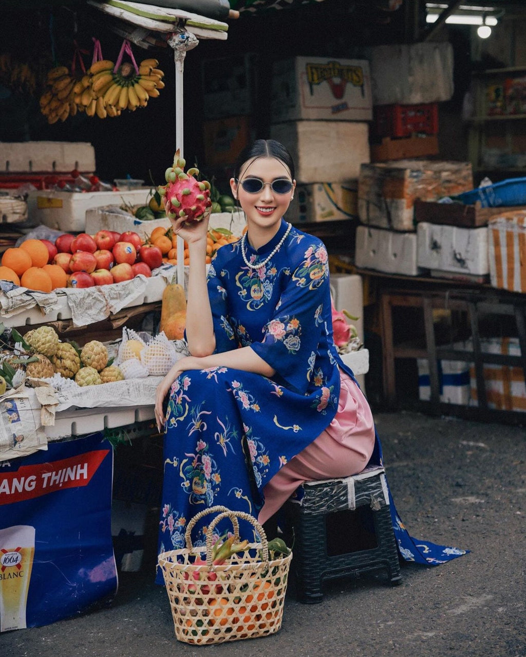 Vietnamese aodai DinDan blue, pants included