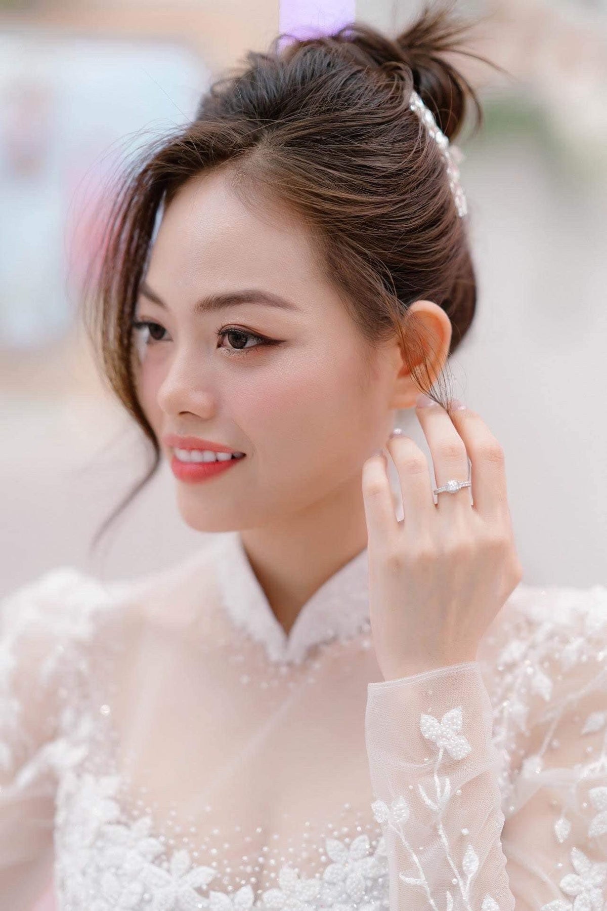 Bridal Vietnamese ao dai for wedding, pants included