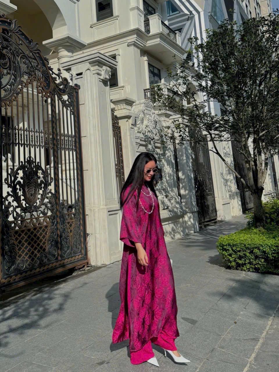 ThoCam Vietnamese ao dai fuchsia pink, pants included