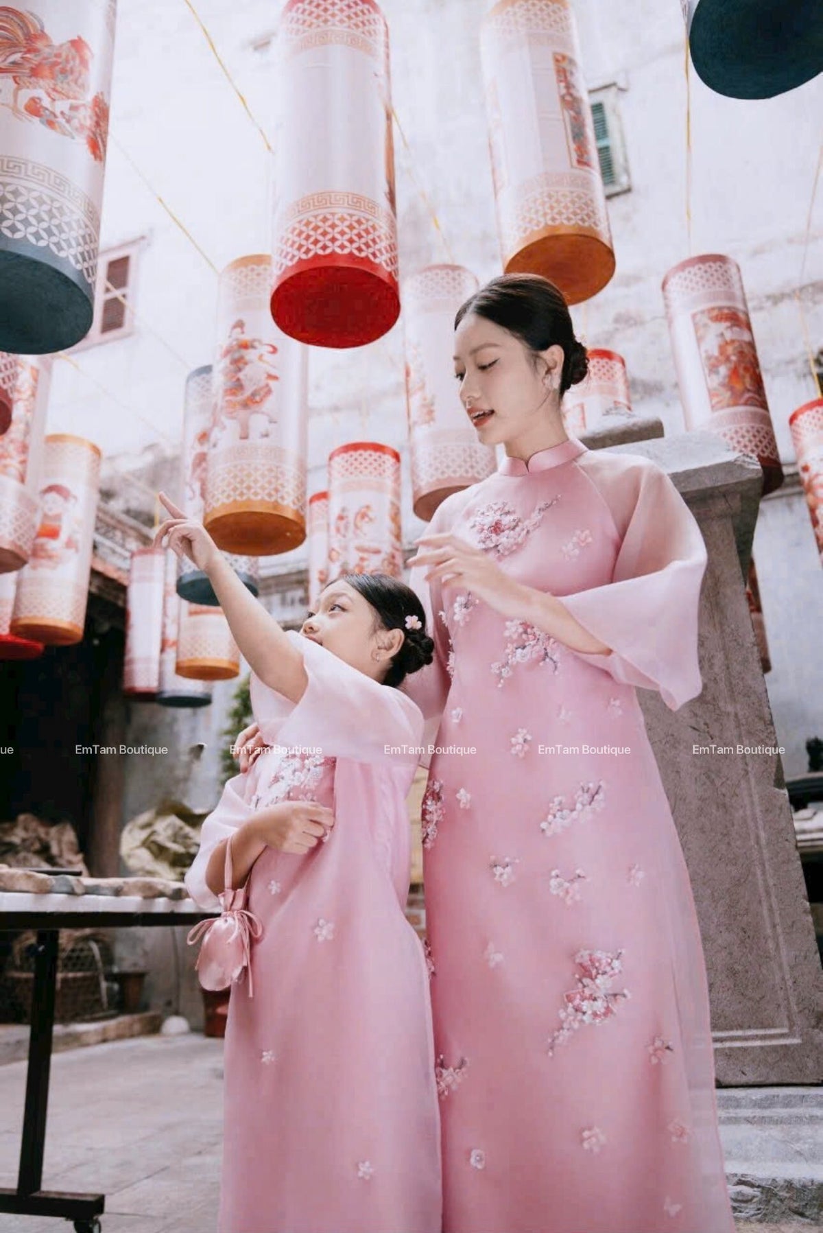 Vietnamese aodai  MT beaded pink, pants included