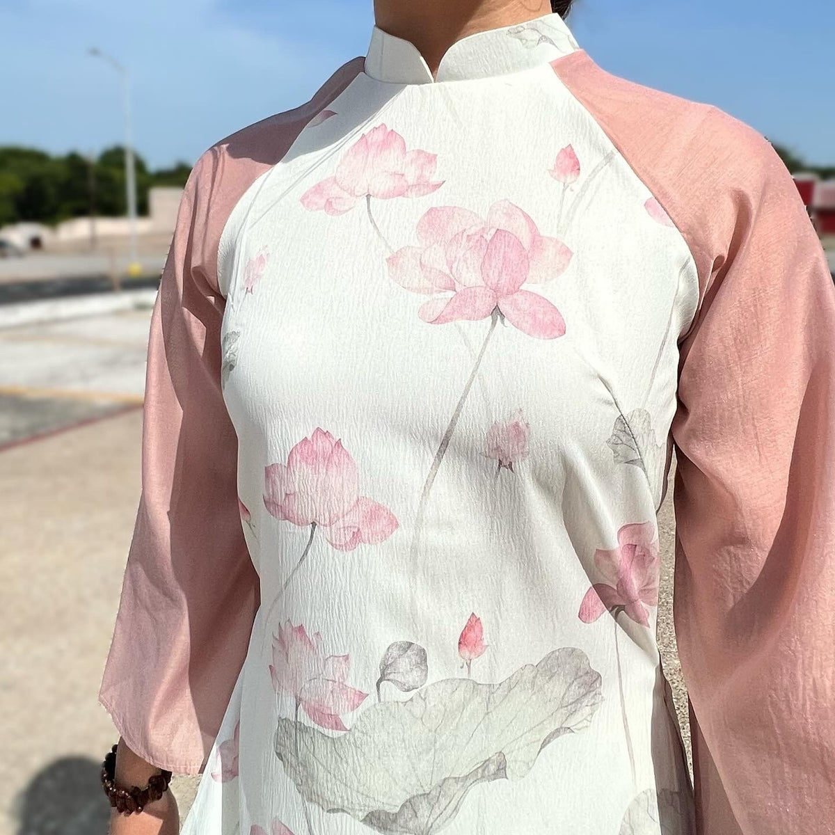 Lotus Vietnamese aodai white, pants included