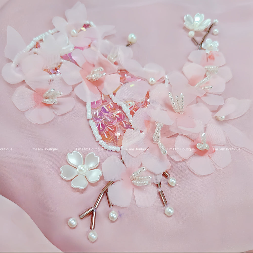 Vietnamese aodai  MT beaded pink, pants included