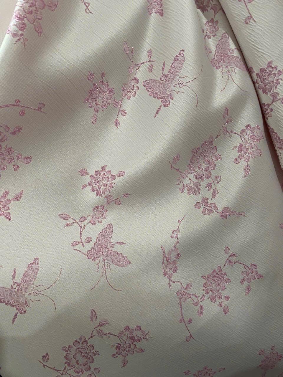 Vietnamese ao dai QuynhHoa gam chun pink butterfly design aodai, pants included