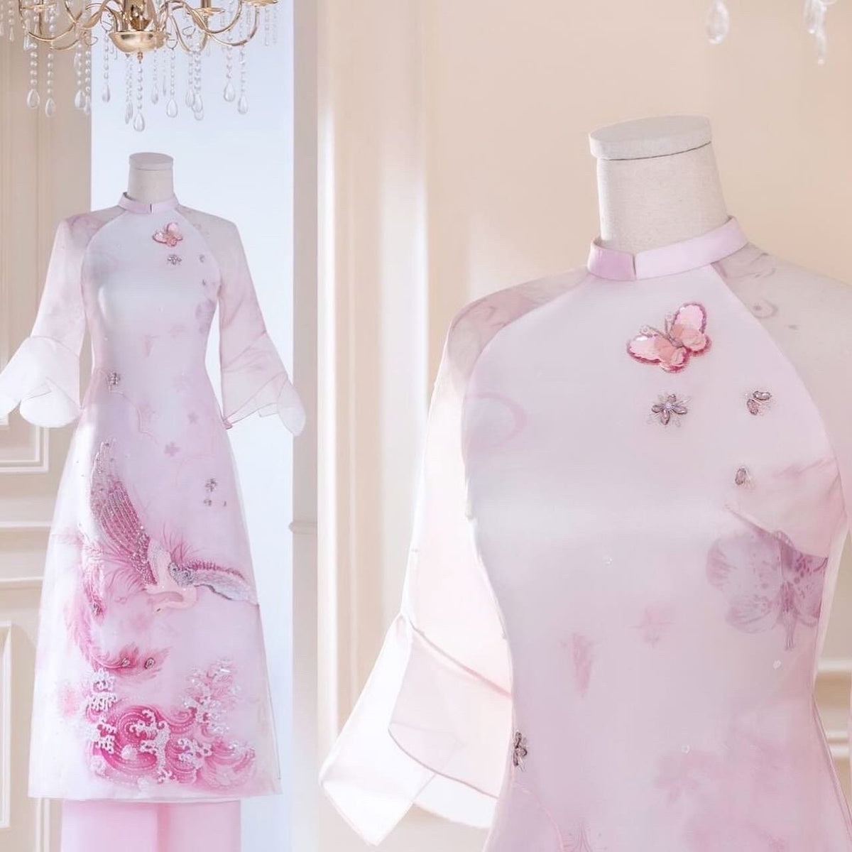Vietnamese phoenix aodai light pink, pants included