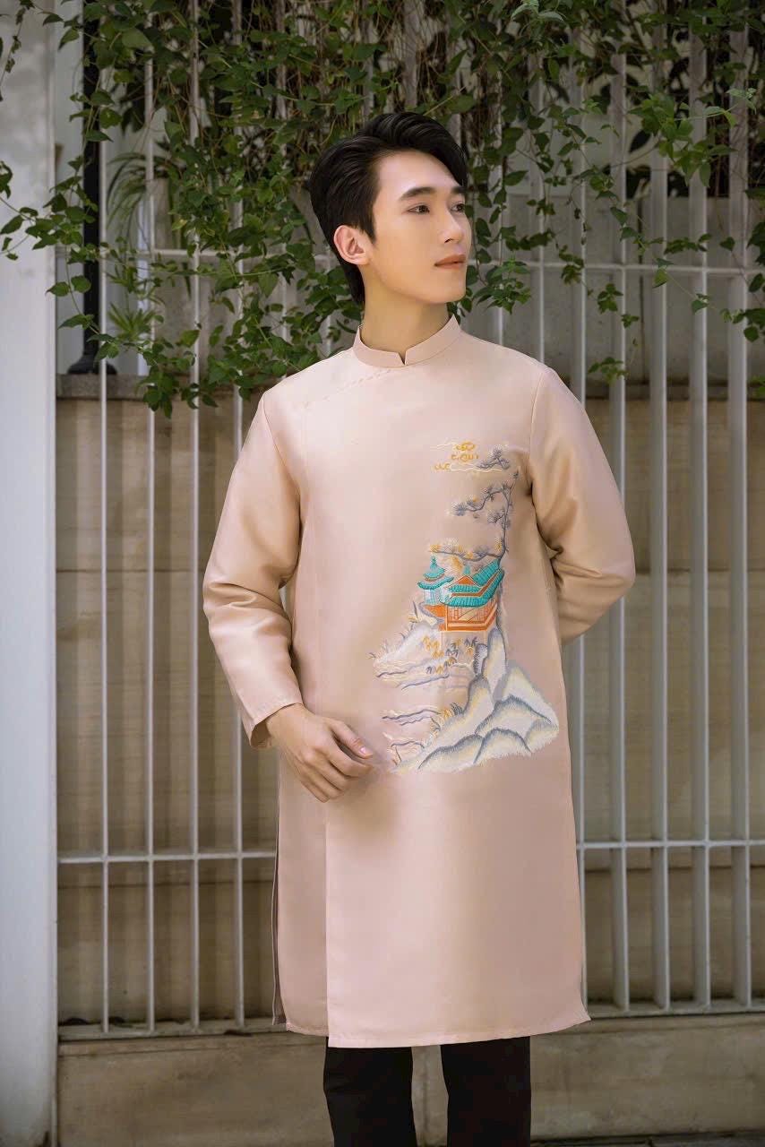 Temly Vietnamese aodai for men blue/ nude