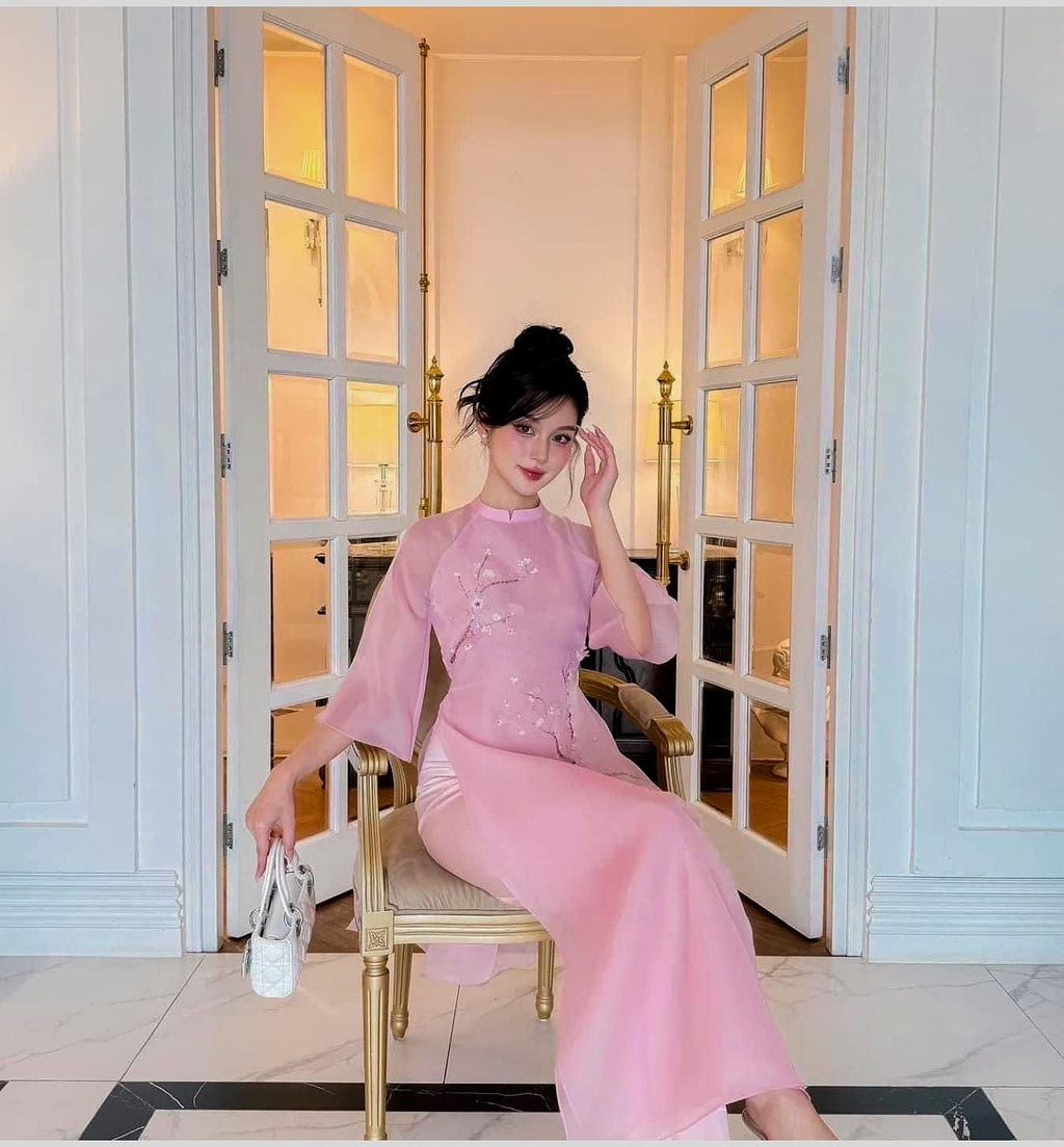 DaoAn Vietnamese aodai pink, pants included