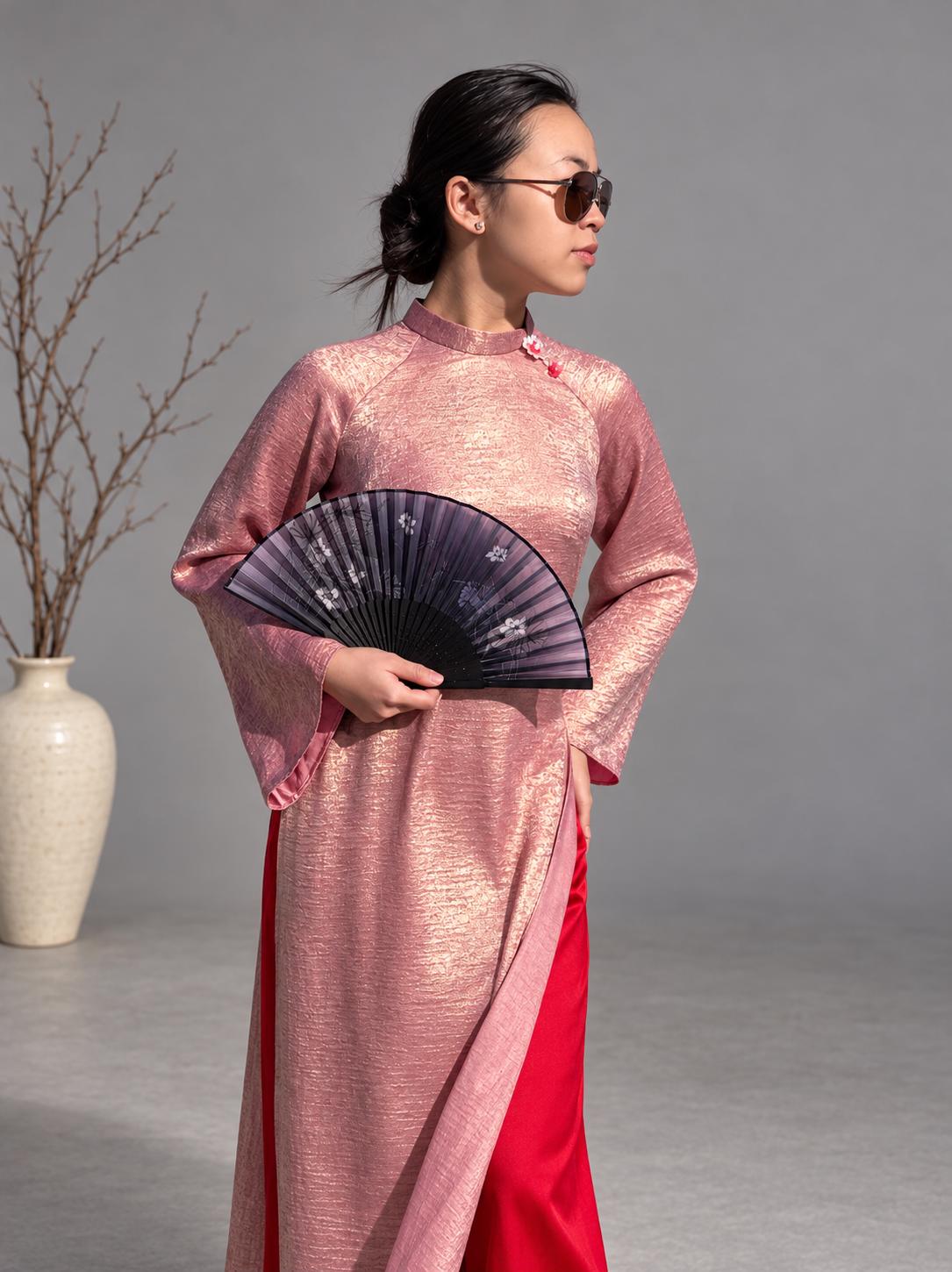 LuaNhu Vietnamese aodai rose pink, pants included