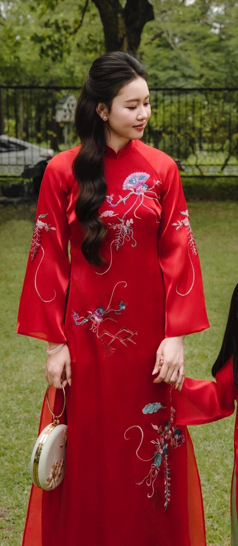 Vietnamese ao dai NgocThanh embroidery aodai pink, red or purple, pants included