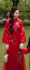 Vietnamese ao dai NgocThanh embroidery aodai pink, red or purple, pants included