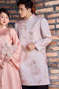 FanHac Vietnamese aodai for men pink mix w gold thread