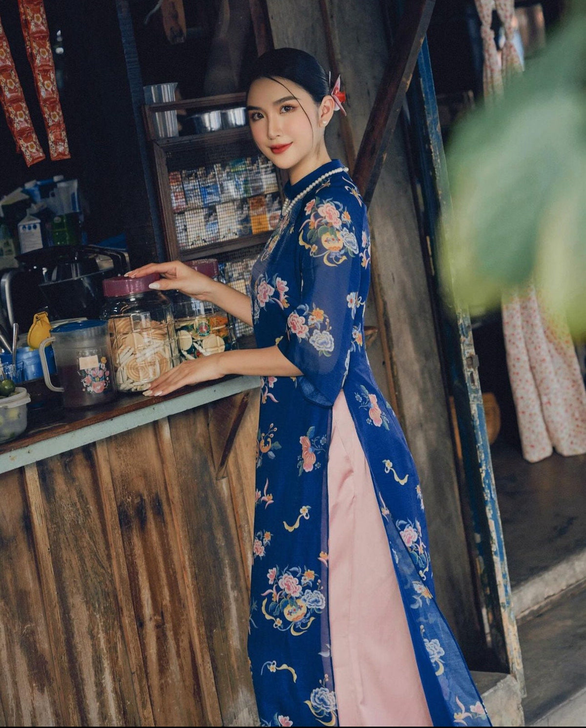 Vietnamese aodai DinDan blue, pants included
