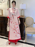 Vietnamese ao dai XuanHy pale pink loose style, pants included