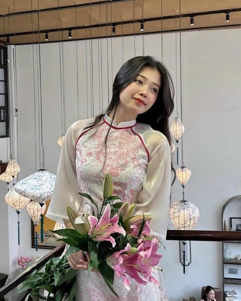 Vietnamese aodai VyLan pink red, pants included