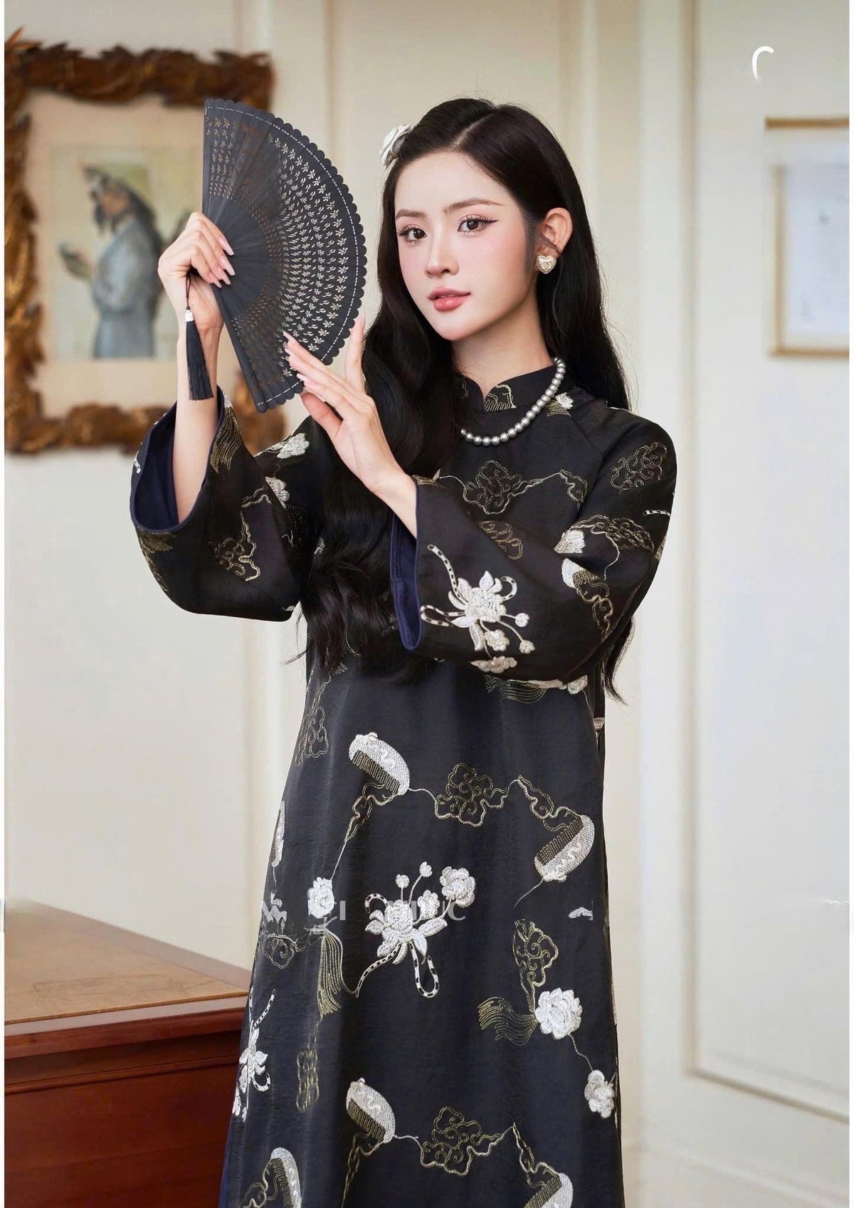 DienHy Vietnamese ao dai pink or black, pants included