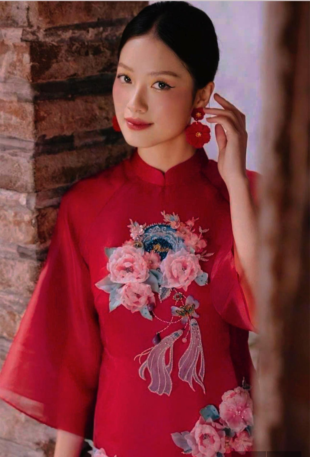 Vietnamese ao dai MT red aodai, pants included
