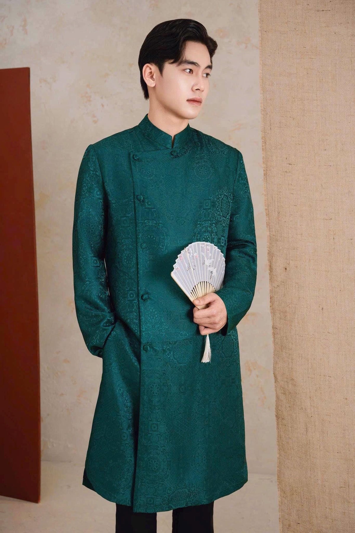 GamHoa Vietnamese aodai for men imprint ao dai pink, blue, green