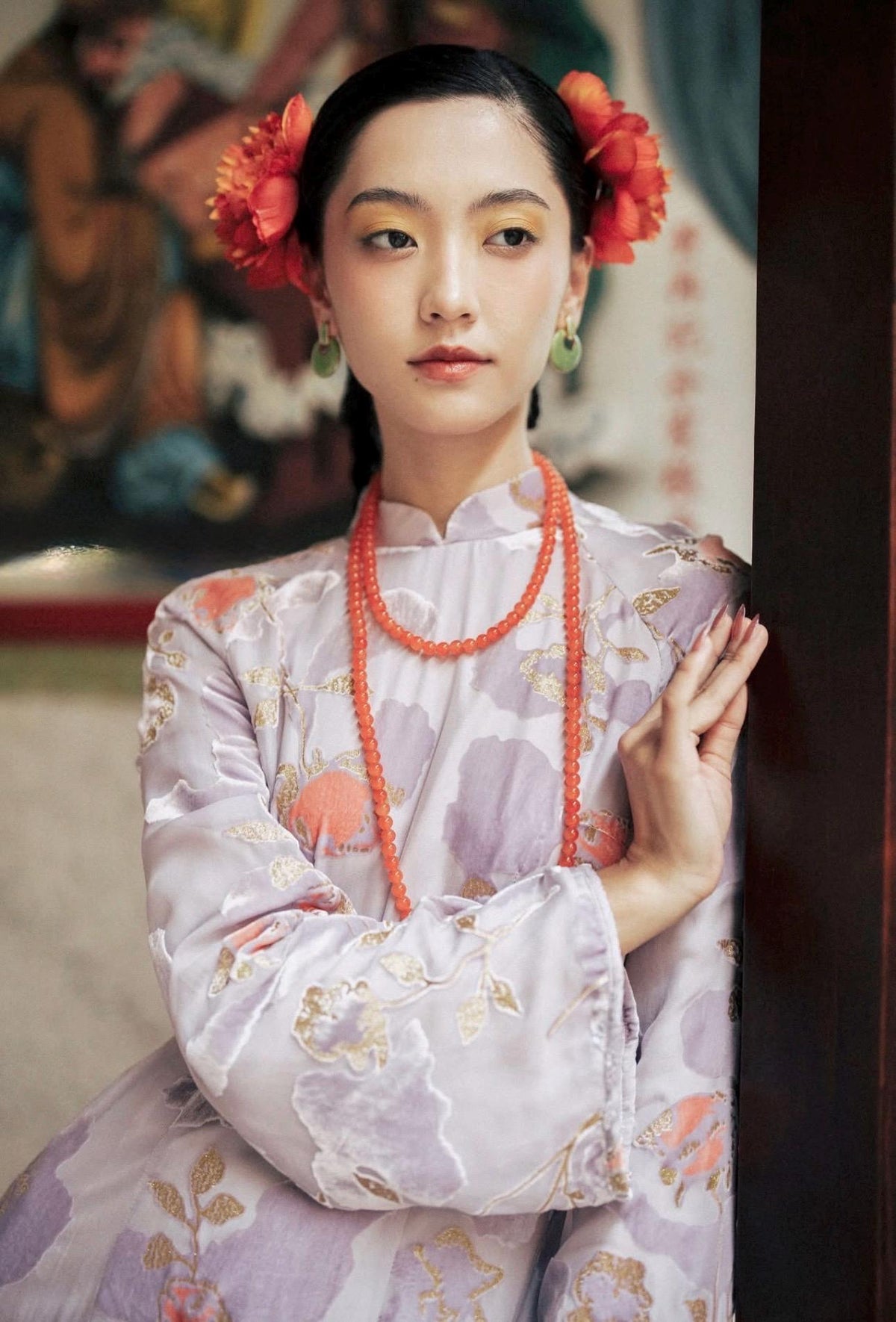 NhungY Vietnamese aodai velvet Purple, pants included