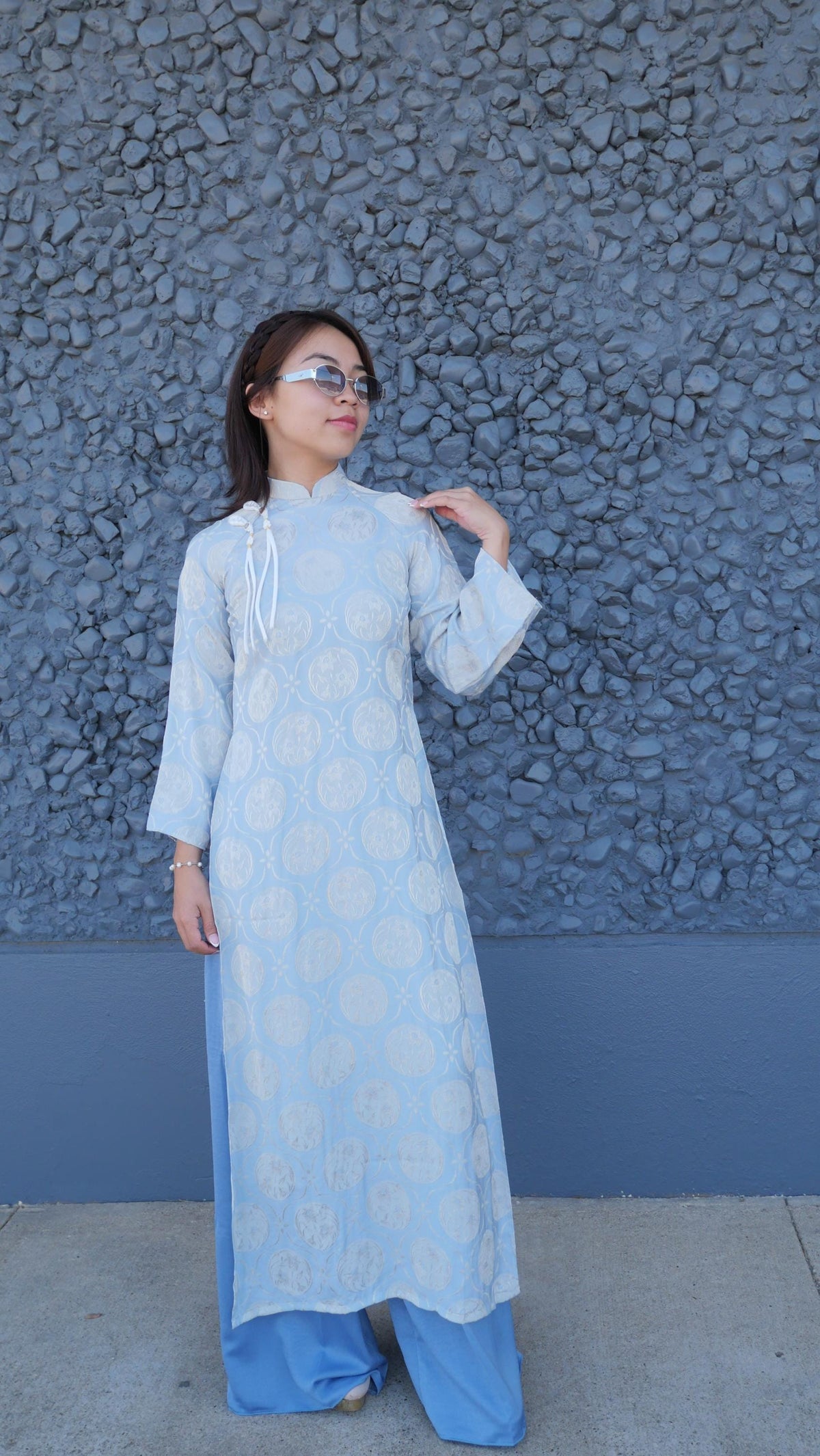 ThuyTien Vietnamese aodai light blue, pants included