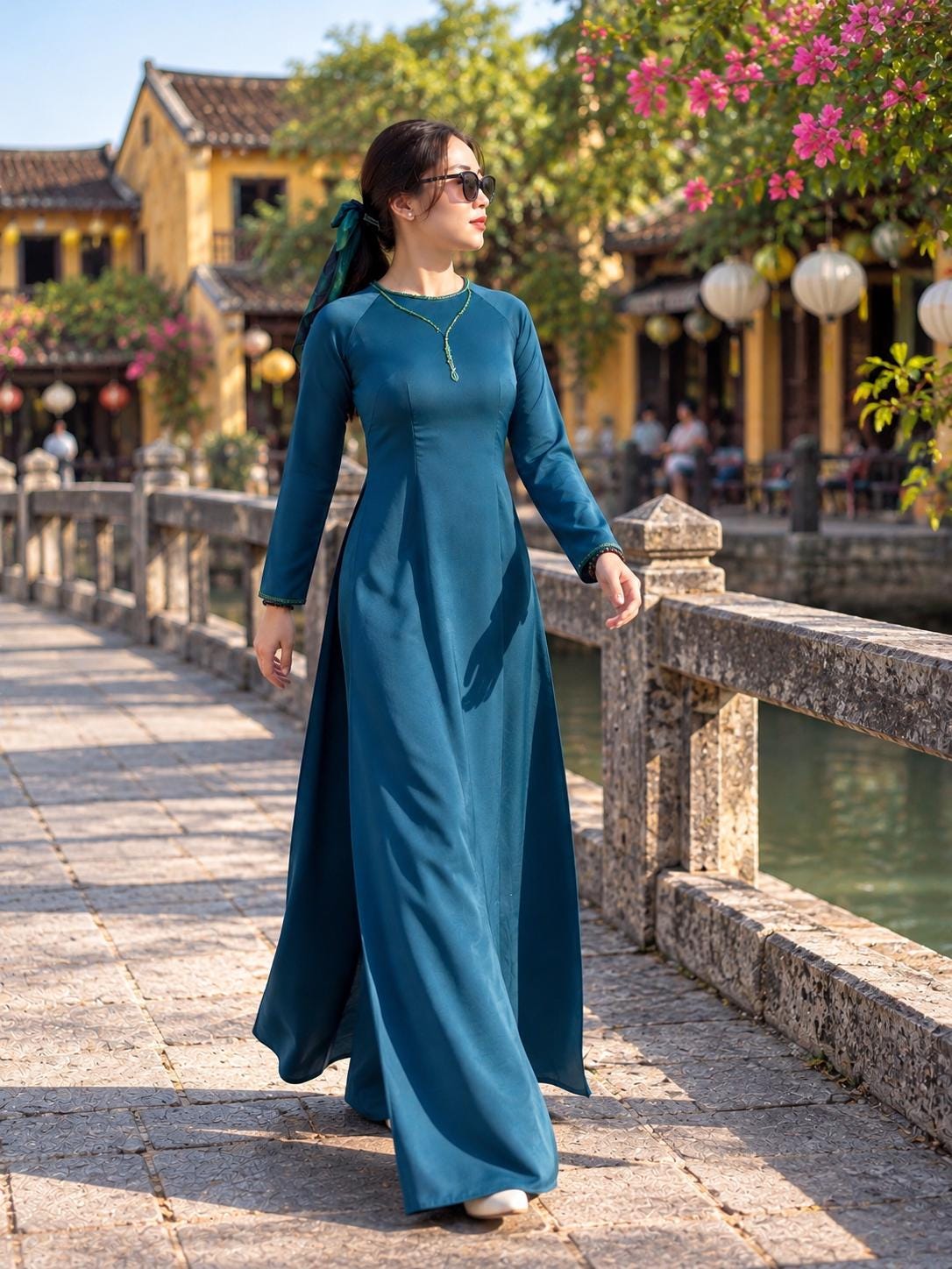 NgocTrai Vietnamese aodai teal green, pants included