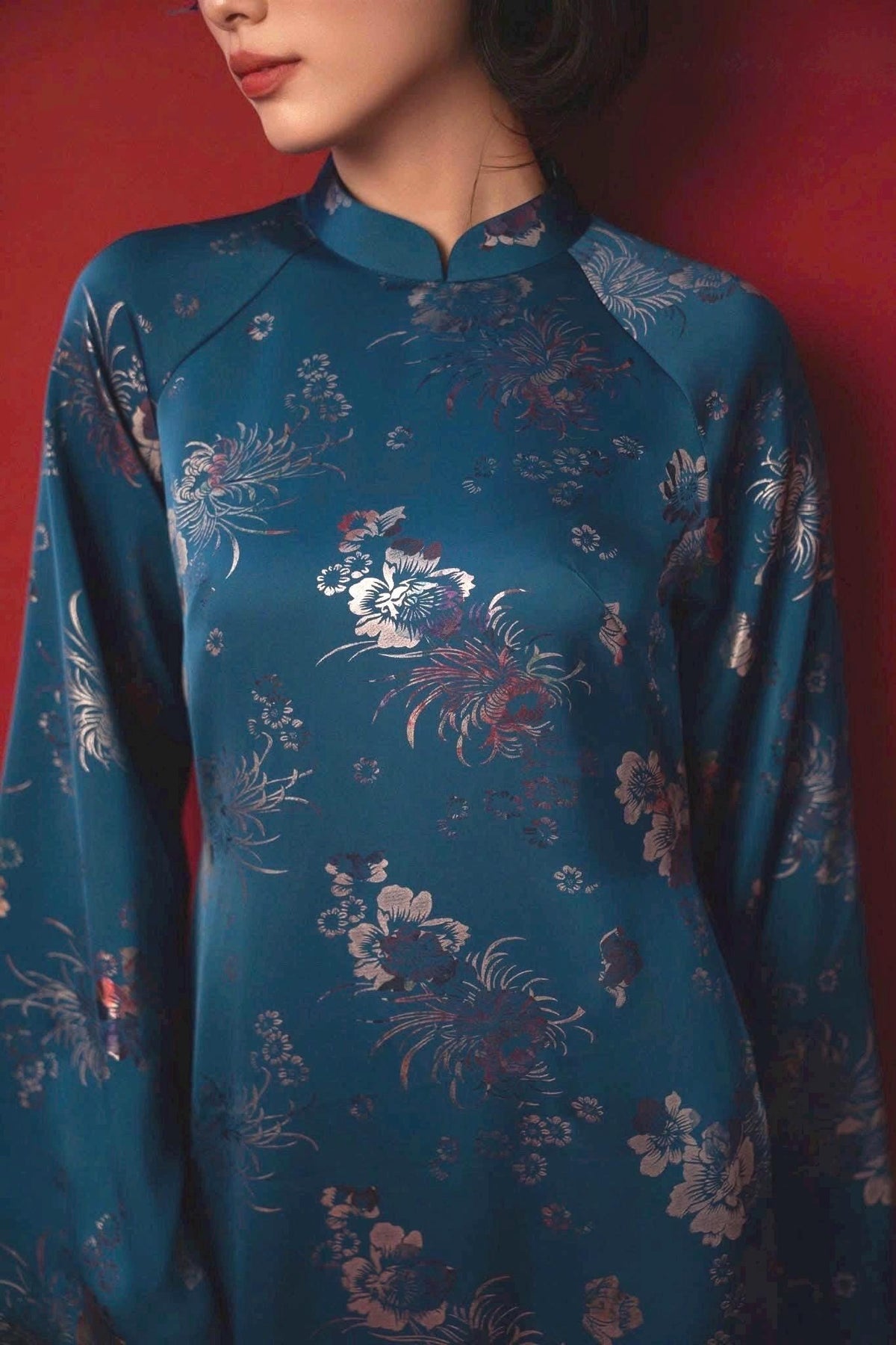 LuaTuyet Vietnamese aodai in red/ teal, pants included
