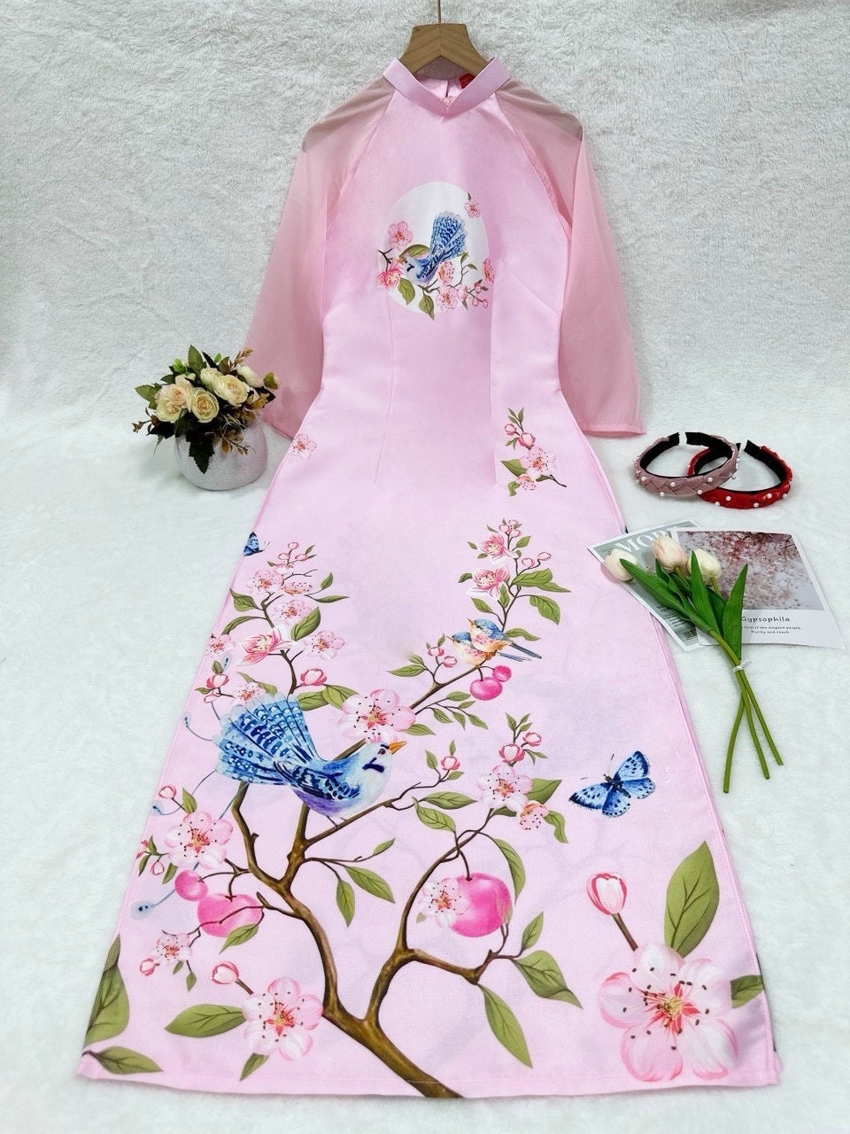 Vietnamese aodai NgocHan pink, pants included