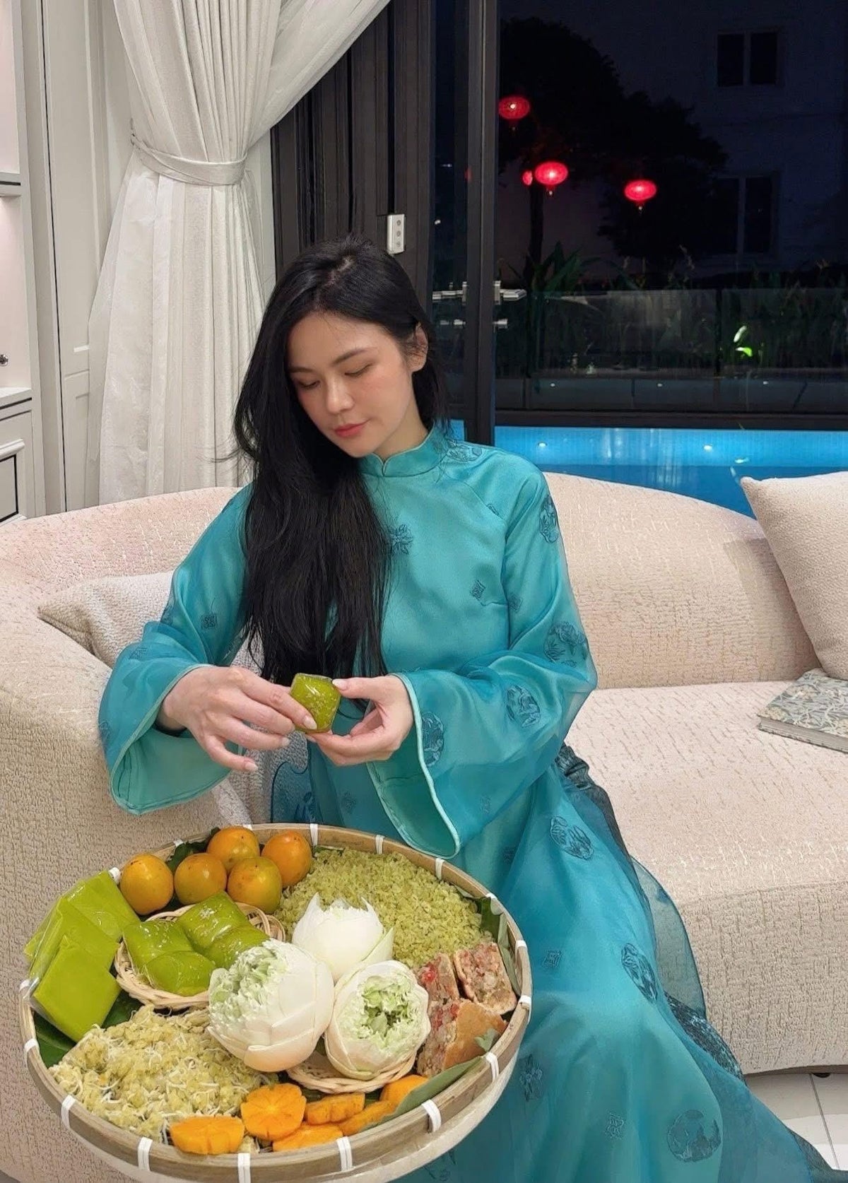 Vietnamese ao dai ThanhNgoc teal aodai, pants included