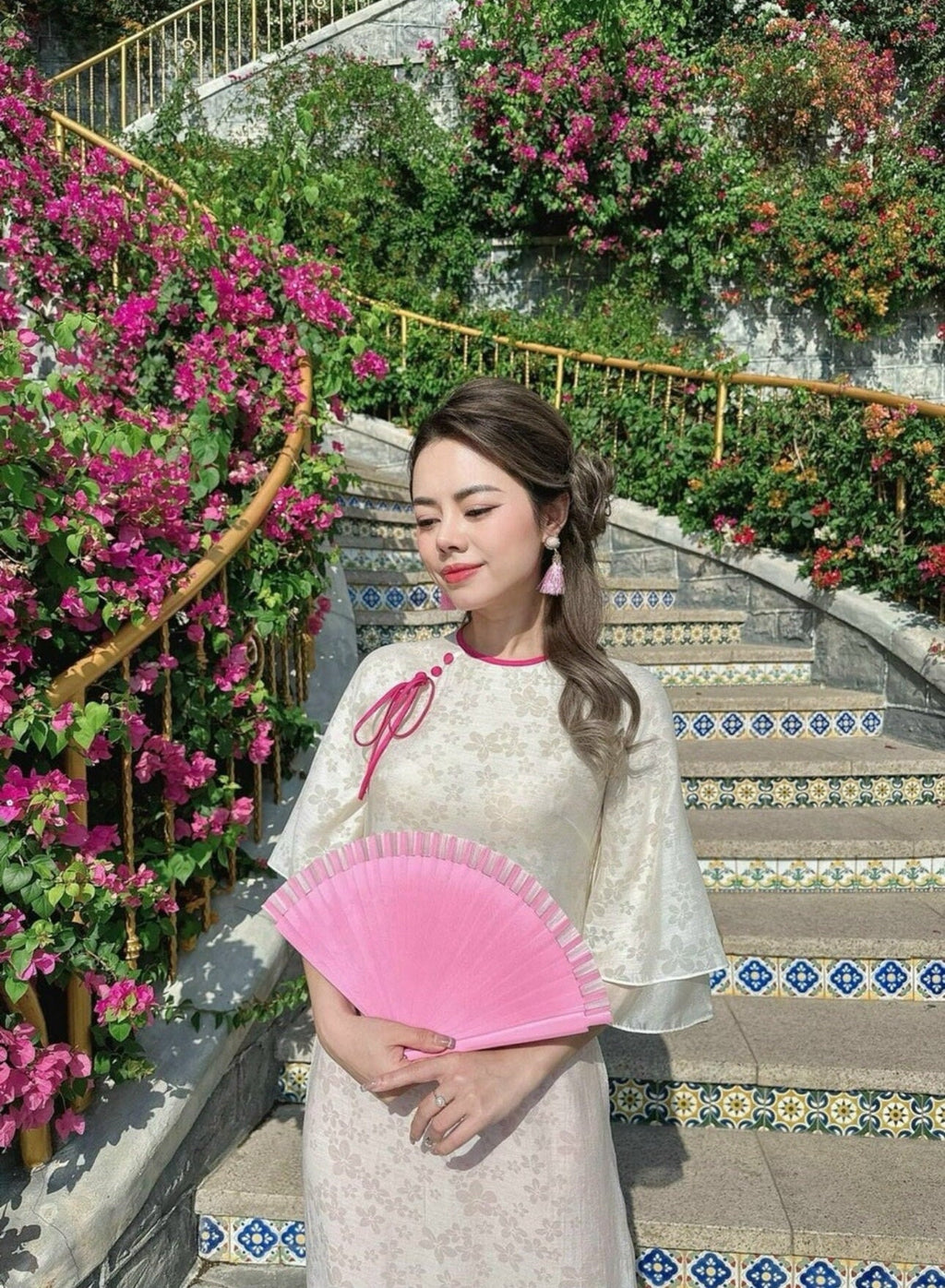 Vietnamese aodai MocTra beige, pants included