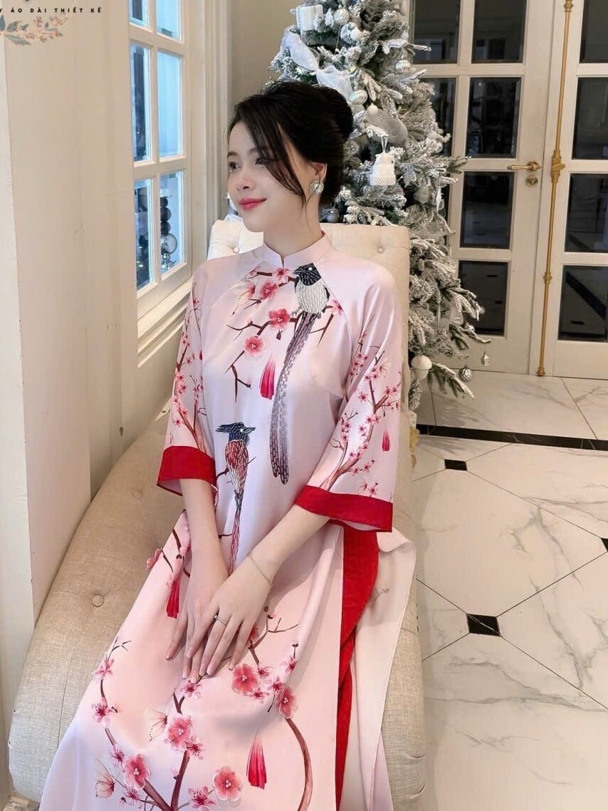 Vietnamese ao dai XuanHy pale pink loose style, pants included