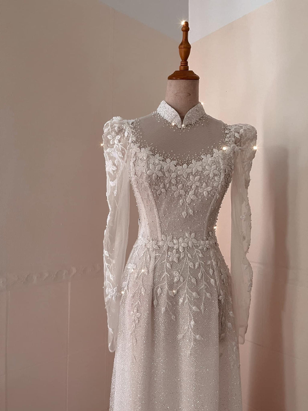 Bridal Vietnamese ao dai for wedding, pants included
